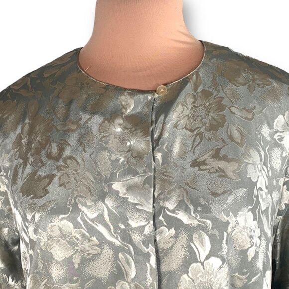 Vintage Night Gown Pastel Green Embossed Floral Detail Satin Sleep Shirt Large - Picture 7 of 11